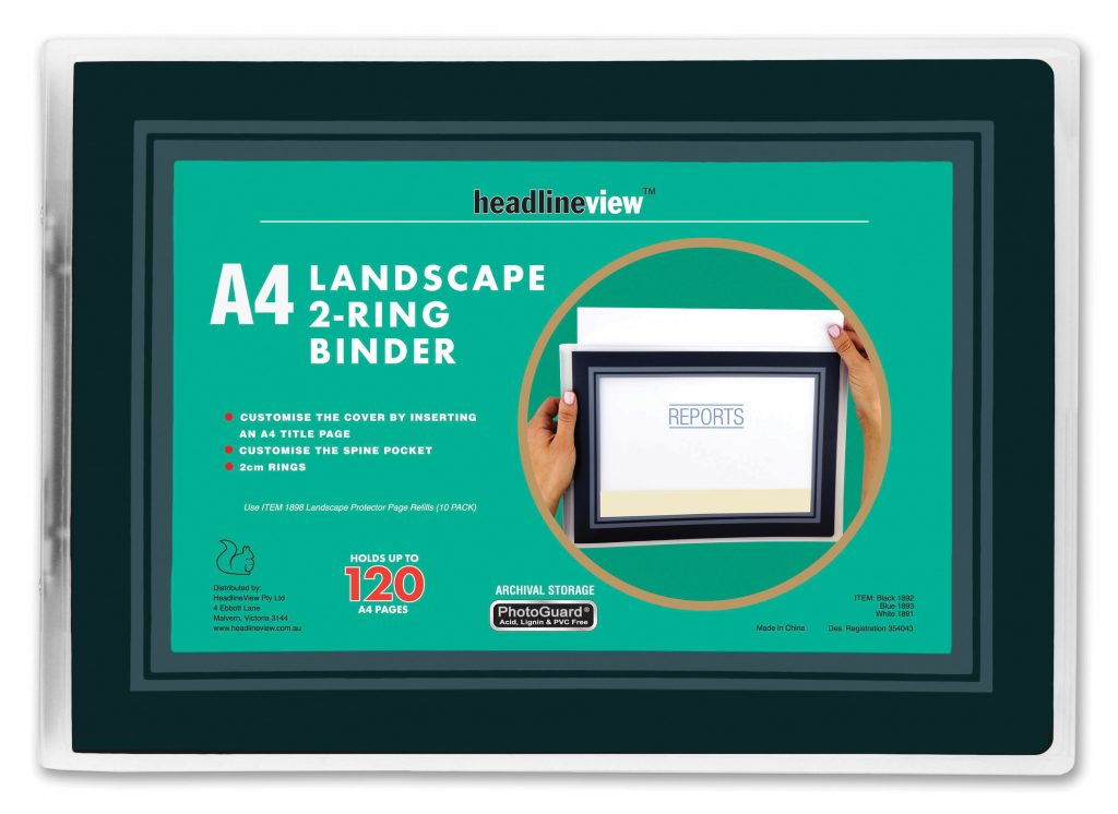 A4 Landscape 2Ring Binder Black HeadlineView