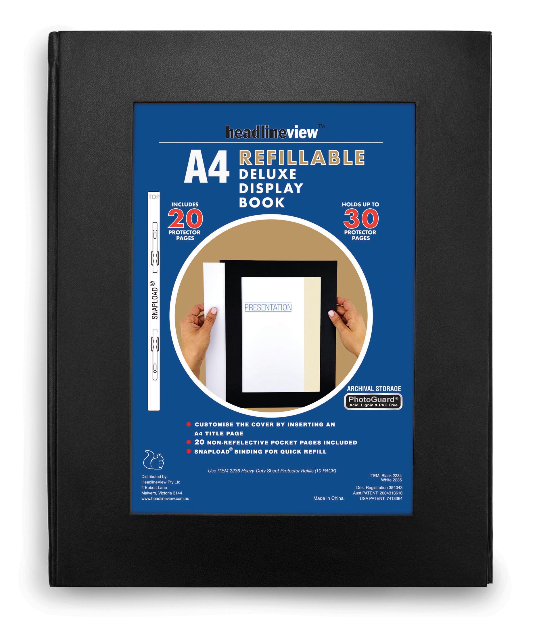 A4 Portrait Deluxe Refillable Display Books Black W/ Cover Window